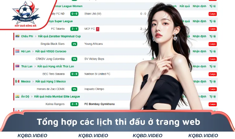 Tổng hợp các lịch thi đấu ở trang web